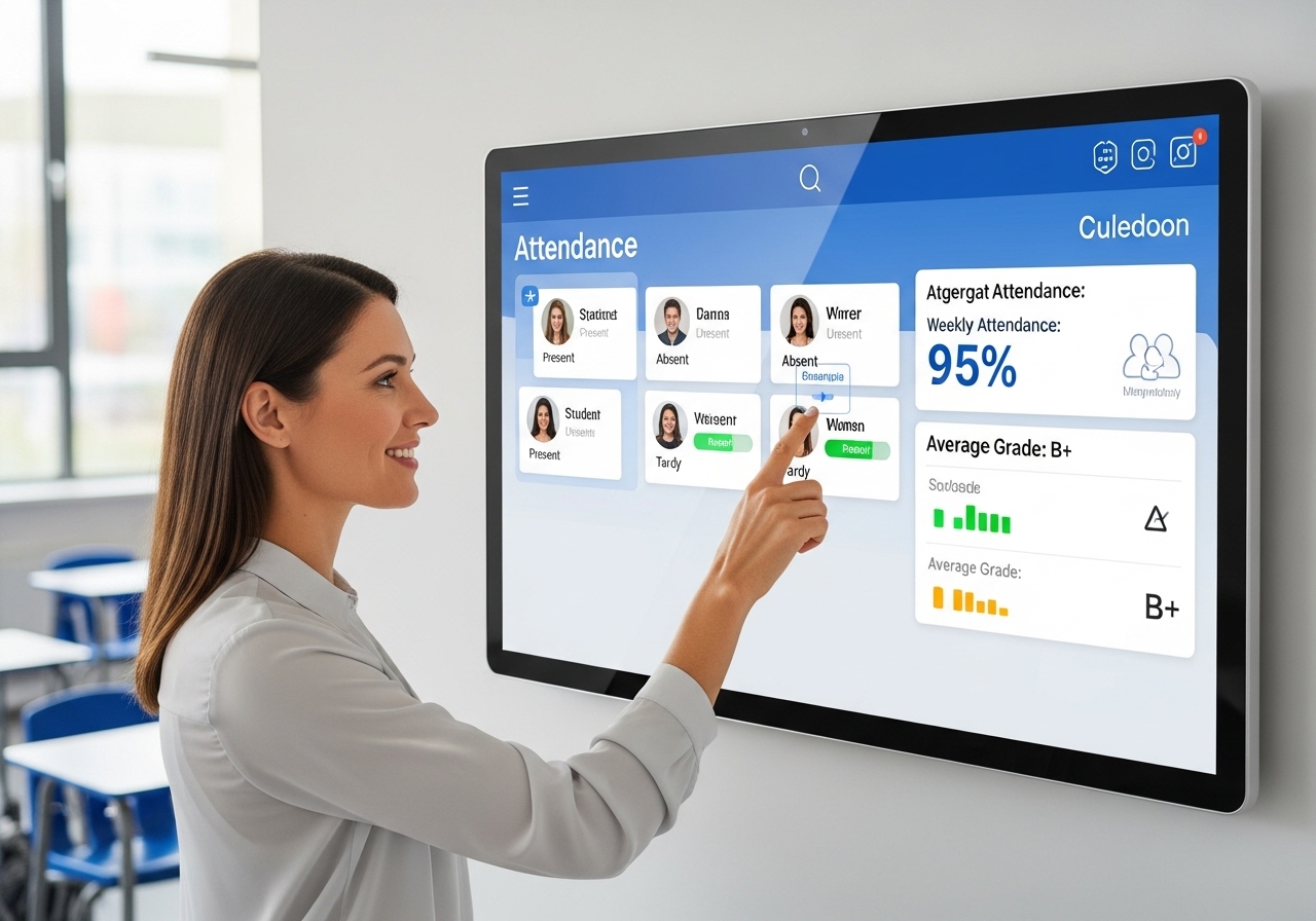 Modern classroom with students using digital devices